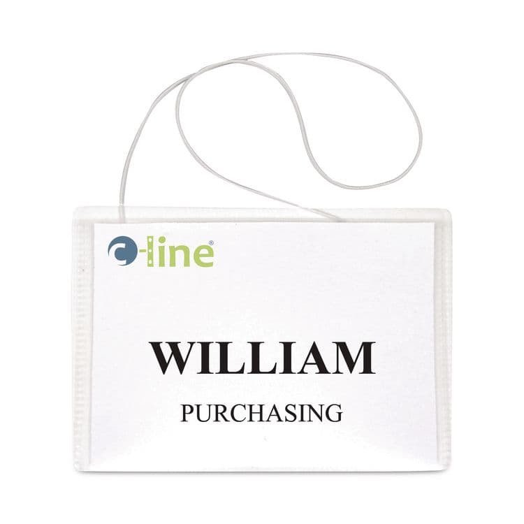 C-LINE PRODUCTS, Name Badge Kits, Top Load, 4 x 3, Clear, Elastic Cord, 50/Box (CLI96043)