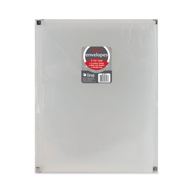 C-LINE PRODUCTS, Zip 'N Go Reusable Envelope with Outer Pocket, 1" Capacity, 2 Sections, 10 x 13, Clear, 3/Pack (CLI48117)