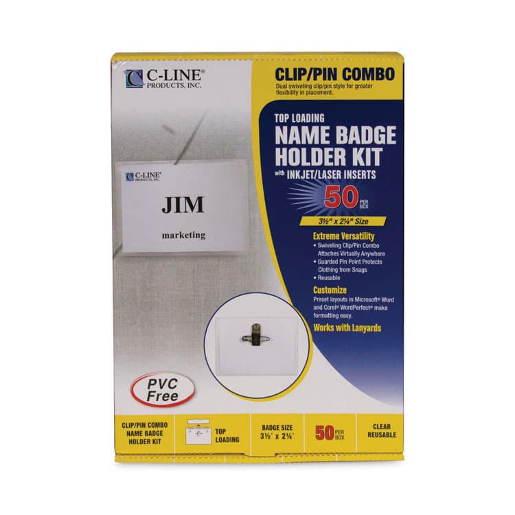 C-LINE PRODUCTS, Name Badge Kits, Top Load, 3 1/2 x 2 1/4, Clear, Combo Clip/Pin, 50/Box (CLI95723) thumbnail 4