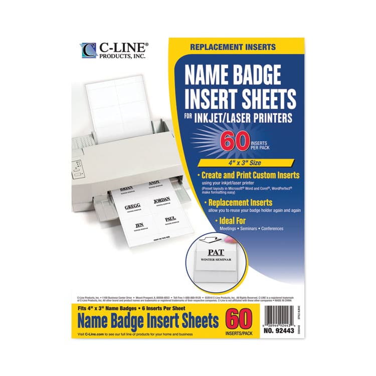 C-LINE PRODUCTS, Name Badge Inserts, 4 x 3, White, 60/Pack (CLI92443) thumbnail 2