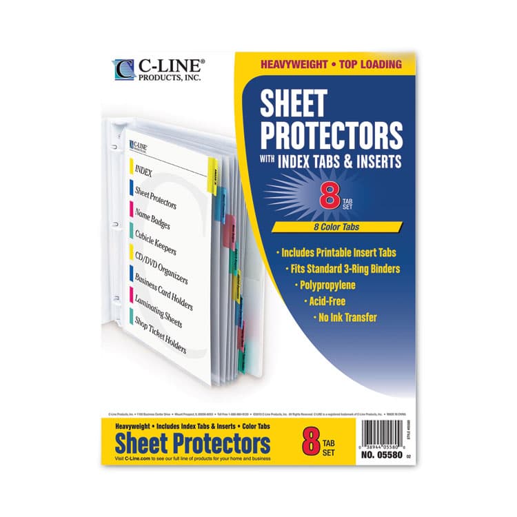 C-LINE PRODUCTS, Sheet Protectors with Eight Assorted Index Tabs, Heavy-Duty, Side: 3-Hole Punched, Top Load 8.5 x 11 Insert, Clear, 8/Set (CLI05580) thumbnail 3