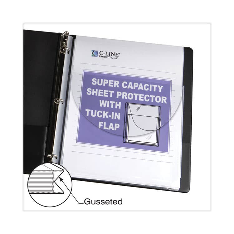 C-LINE PRODUCTS, Super Capacity Sheet Protectors with Tuck-In Flap, Super Heavy-Duty, Side: 3-Hole Punched, 8.5 x 11 Insert, Clear, 10/Pack (CLI61027) thumbnail 2