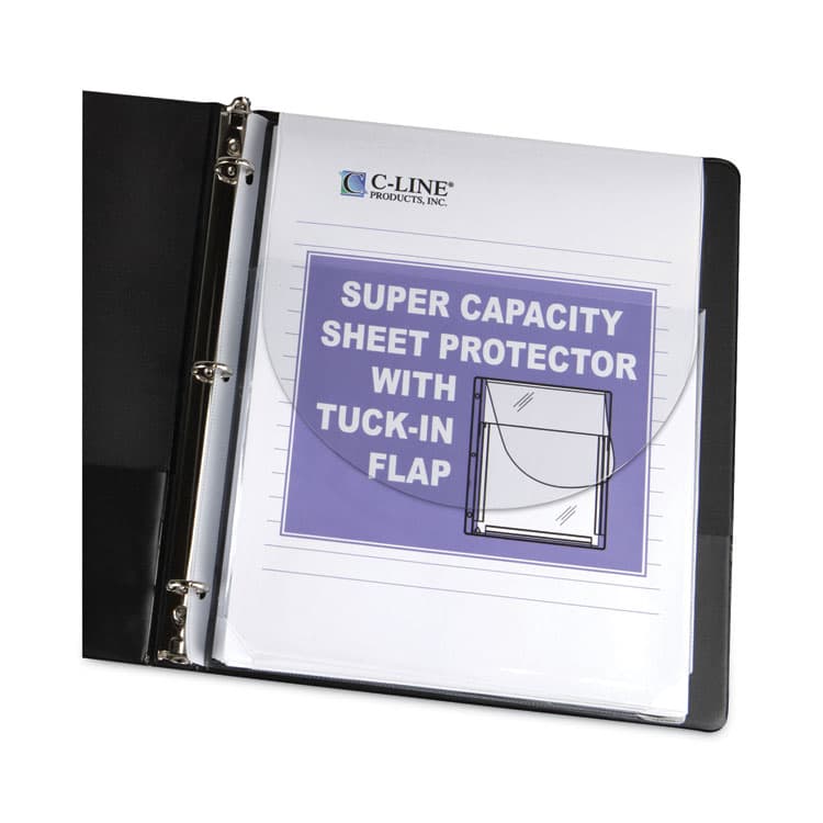 C-LINE PRODUCTS, Super Capacity Sheet Protectors with Tuck-In Flap, Super Heavy-Duty, Side: 3-Hole Punched, 8.5 x 11 Insert, Clear, 10/Pack (CLI61027)