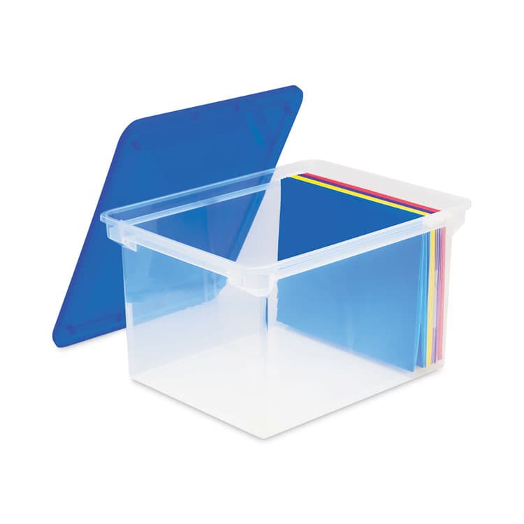 STOREX Plastic File Tote, Letter/Legal Files, 18.5" x 14.25" x 10.88", Clear/Blue (STX61508U01C) thumbnail 2