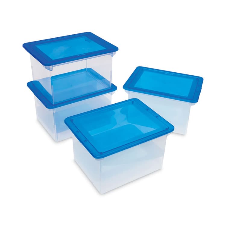 STOREX Plastic File Tote, Letter/Legal Files, 18.5" x 14.25" x 10.88", Clear/Blue (STX61508U01C) thumbnail 4