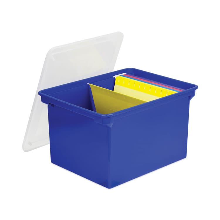 STOREX Plastic File Tote, Letter/Legal Files, 18.5" x 14.25" x 10.88", Blue/Clear (STX61554U01C) thumbnail 4