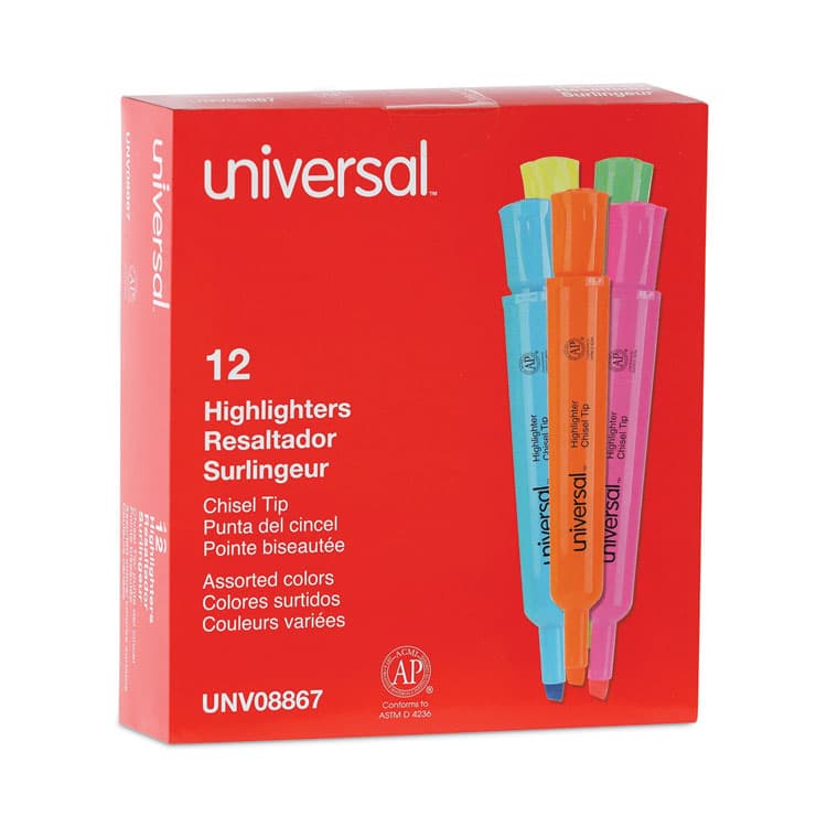 UNIVERSAL OFFICE PRODUCTS Desk Highlighters, Assorted Ink Colors, Chisel Tip, Assorted Barrel Colors, Dozen (UNV08867) thumbnail 2