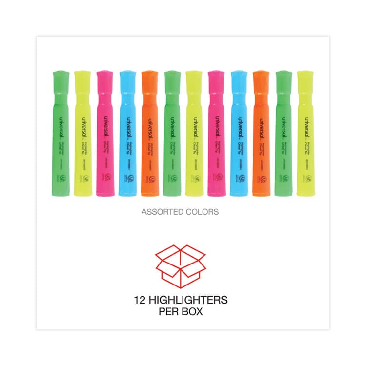 UNIVERSAL OFFICE PRODUCTS Desk Highlighters, Assorted Ink Colors, Chisel Tip, Assorted Barrel Colors, Dozen (UNV08867) thumbnail 4