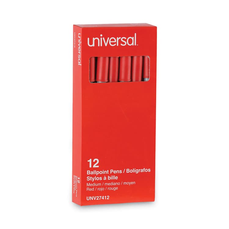 UNIVERSAL OFFICE PRODUCTS Ballpoint Pen, Stick, Medium 1 mm, Red Ink, Gray/Red Barrel, Dozen (UNV27412) thumbnail 2