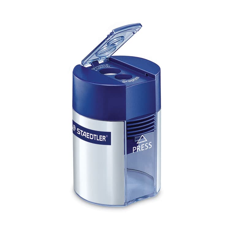 STAEDTLER, . Handheld Manual Double-Hole Plastic Sharpener, 1.57 x 1.65 x 2.2, Blue/Silver, 6/Box (STD512001BK) thumbnail 2