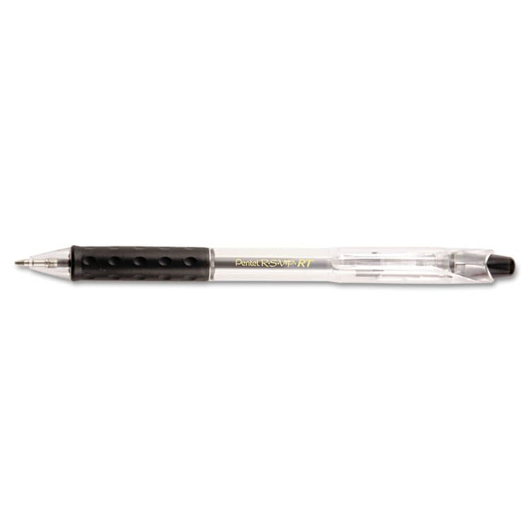 PENTEL OF AMERICA R.S.V.P. RT Ballpoint Pen, Retractable, Medium 1 mm, Black Ink, Clear Barrel, Dozen (PENBK93A) thumbnail 2