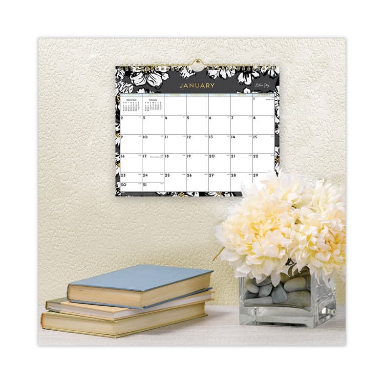 BLUE SKY Baccara Dark Wall Calendar, Floral Artwork, 11 x 8.75, White/Black/Gold Sheets, 12-Month (Jan to Dec): 2026 (BLS116052) thumbnail 3