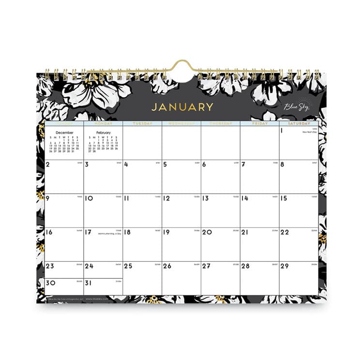 BLUE SKY Baccara Dark Wall Calendar, Floral Artwork, 11 x 8.75, White/Black/Gold Sheets, 12-Month (Jan to Dec): 2026 (BLS116052) thumbnail 2