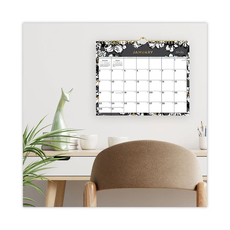 BLUE SKY Baccara Dark Wall Calendar, Floral Artwork, 11 x 8.75, White/Black/Gold Sheets, 12-Month (Jan to Dec): 2026 (BLS116052) thumbnail 4
