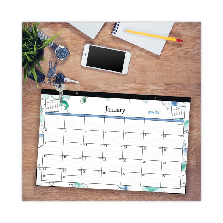 BLUE SKY Lindley Desk Pad, Floral Artwork, 17 x 11, White/Blue/Green Sheets, Black Binding, Clear Corners, 12-Month (Jan to Dec): 2026 (BLS100024) thumbnail 3