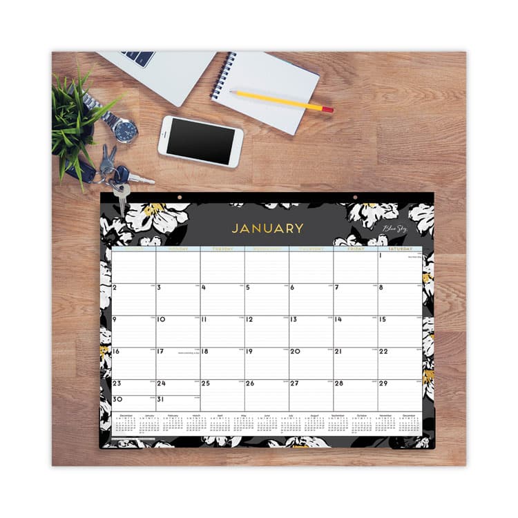 BLUE SKY Baccara Dark Desk Pad, Floral Artwork, 22 x 17, White/Black/Gold Sheets, Black Binding, 12-Month (Jan to Dec): 2026 (BLS110215) thumbnail 3