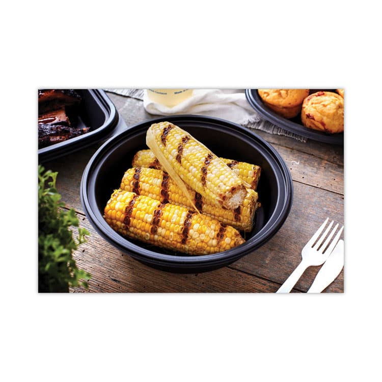 PACTIV EVERGREEN CORPORATION EarthChoice MealMaster Container with Lid, 32 oz, 8" Diameter x 2.12" h, Black/Clear, Plastic, 250/Carton (PCT0CN8083200BL) thumbnail 4