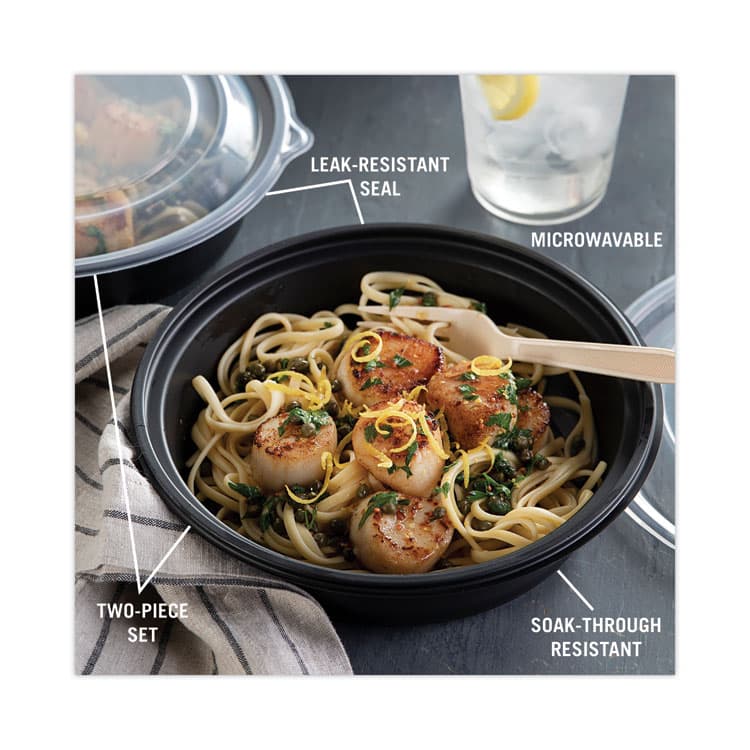 PACTIV EVERGREEN CORPORATION EarthChoice MealMaster Container with Lid, 32 oz, 8" Diameter x 2.12" h, Black/Clear, Plastic, 250/Carton (PCT0CN8083200BL) thumbnail 3