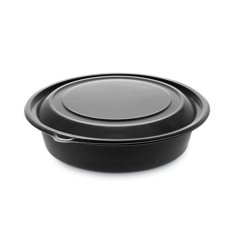 PACTIV EVERGREEN CORPORATION EarthChoice MealMaster Container with Lid, 32 oz, 8" Diameter x 2.12" h, Black/Clear, Plastic, 250/Carton (PCT0CN8083200BL)