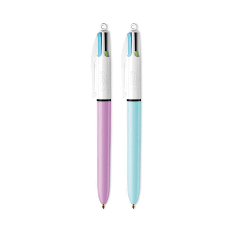 BIC CORP. 4-Color Multi-Color Ballpoint Pen, Retractable, Medium 1 mm, Lime/Pink/Purple/Turquoise Ink, Assorted Barrel Colors, 2/Pack (BICAMP21)