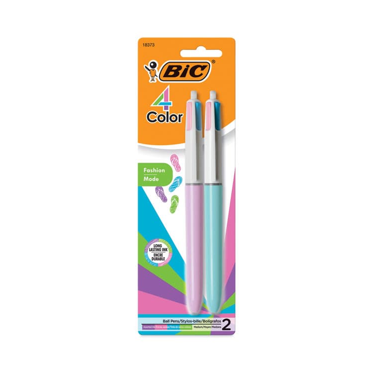 BIC CORP. 4-Color Multi-Color Ballpoint Pen, Retractable, Medium 1 mm, Lime/Pink/Purple/Turquoise Ink, Assorted Barrel Colors, 2/Pack (BICAMP21) thumbnail 2