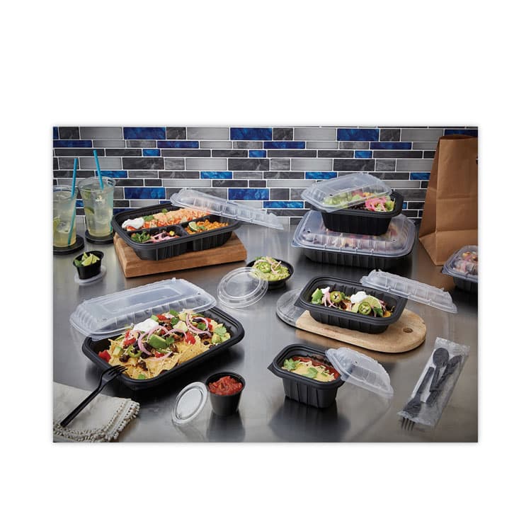 PACTIV EVERGREEN CORPORATION EarthChoice Entree2Go Takeout Container, 3 Compartments, 48 oz, 11.8 x 8.8 x 2.1, Black, Plastic, 200/Carton (PCTYCNB12X95203) thumbnail 4
