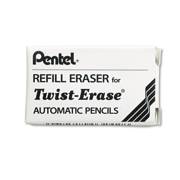 PENTEL OF AMERICA Eraser Refills for Pentel Side FX and Twist-Erase Pencils, Cylindrical Rod, White, 3/Tube (PENE10)
