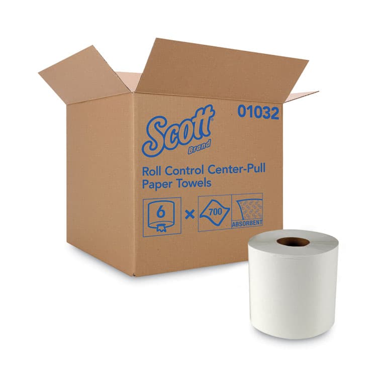 KIMBERLY CLARK Essential Roll Center-Pull Towels, 1-Ply, 8 x 12, White, 700/Roll, 6 Rolls/Carton (KCC01032)