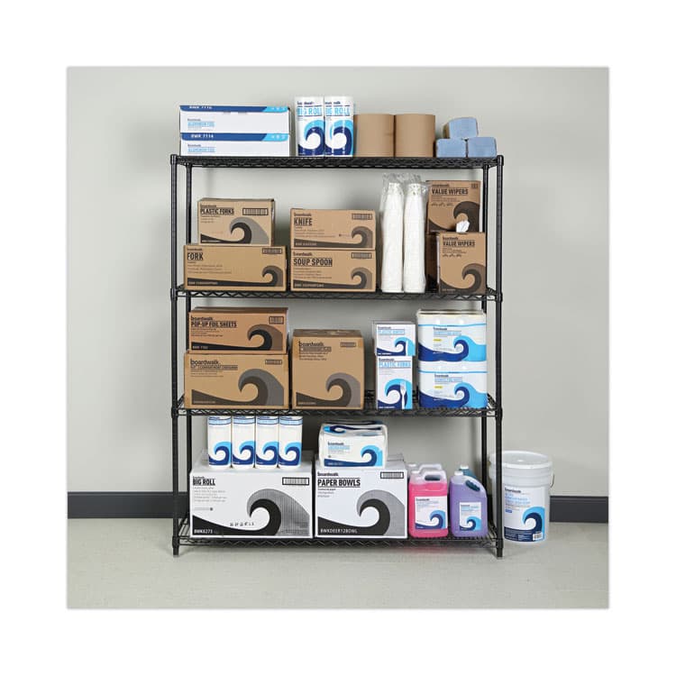 ALERA All-Purpose Wire Shelving Starter Kit, Four-Shelf, 60w x 18d x 72h, Black Anthracite Plus (ALESW206018BA) thumbnail 4