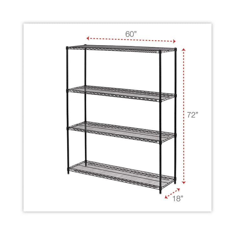 ALERA All-Purpose Wire Shelving Starter Kit, Four-Shelf, 60w x 18d x 72h, Black Anthracite Plus (ALESW206018BA) thumbnail 2