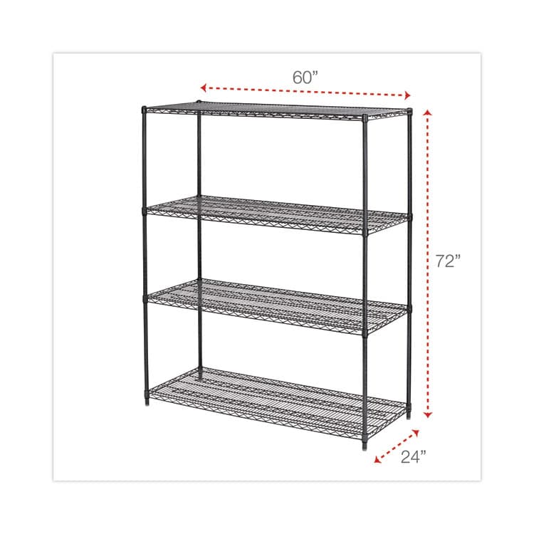 ALERA All-Purpose Wire Shelving Starter Kit, Four-Shelf, 60w x 24d x 72h, Black Anthracite Plus (ALESW206024BA) thumbnail 2