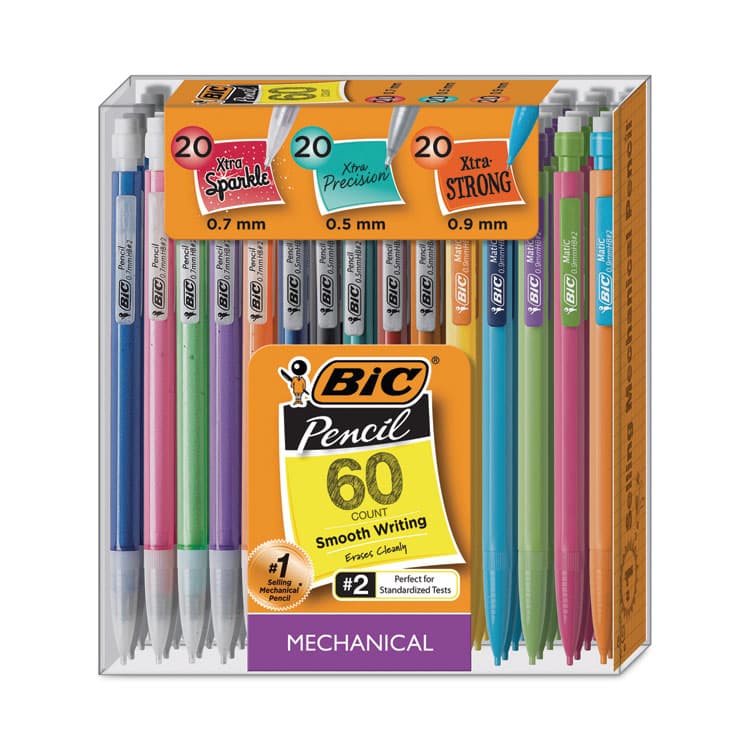 BIC CORP. Mechanical Pencil Variety Pack, Assorted Graphite Diameters, HB (#2), Black Lead, Assorted Barrel Colors, 60/Pack (BICWX7TG026BLK)