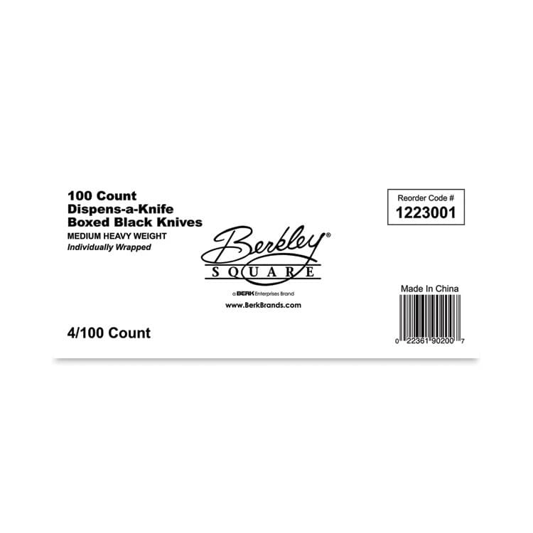 BERK ENTERPRISES Dispens-a-Knife, Individually Wrapped, Mediumweight Knife, Plastic, Black, 100/Box (BSQBEP90200) thumbnail 3