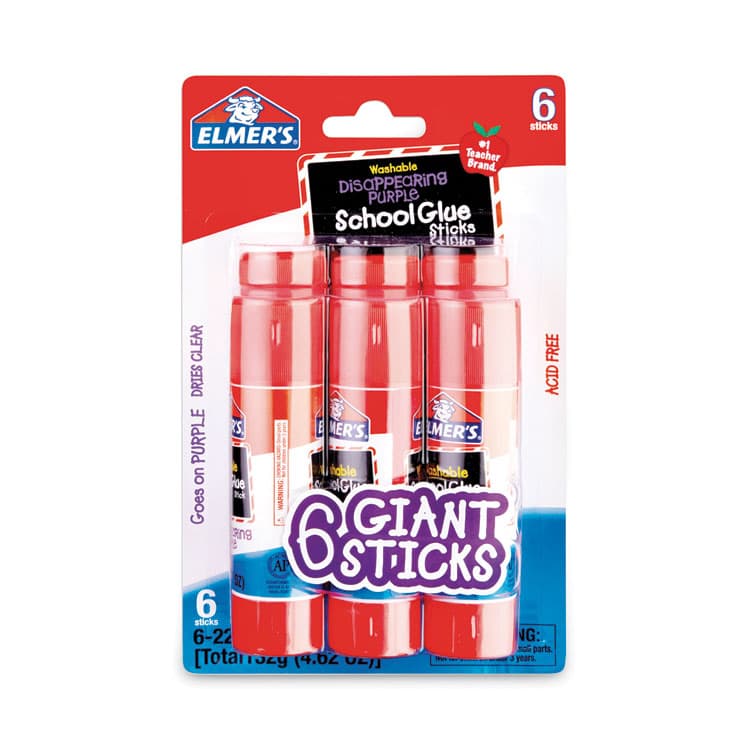 ELMER'S PRODUCTS, . School Glue Stick, 0.77 oz, Applies Purple, Dries Clear, 6/Pack (EPIE578)