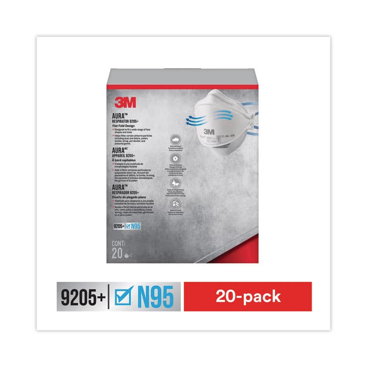 3M/COMMERCIAL TAPE DIV. Aura Particulate Respirator 9205+, N95, One Size Fits All, 20/Pack (MMM9205PH20DC) thumbnail 2