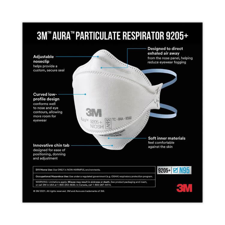 3M/COMMERCIAL TAPE DIV. Aura Particulate Respirator 9205+, N95, One Size Fits All, 20/Pack (MMM9205PH20DC) thumbnail 3