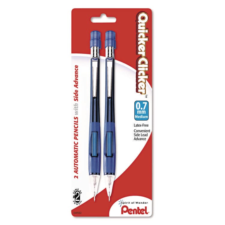 PENTEL OF AMERICA Quicker Clicker Mechanical Pencil, 0.7 mm, HB (#2), Black Lead, Blue Barrel, 2/Pack (PENPD347BP2K6)