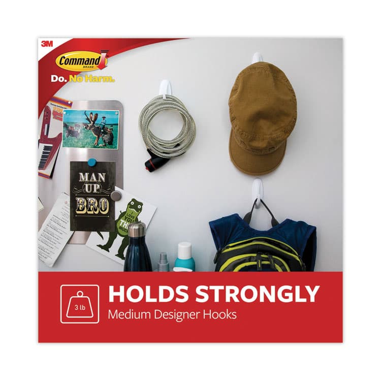 3M/COMMERCIAL TAPE DIV. Designer Hooks, Medium, Plastic, White, 3 lb Capacity, 13 Hooks and 16 Strips/Pack (MMM1708113NA) thumbnail 3