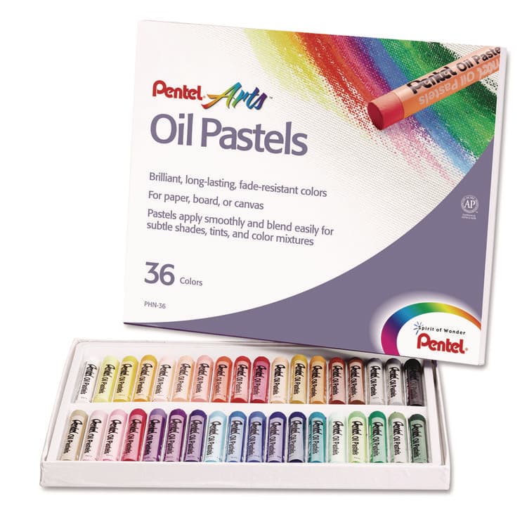 PENTEL OF AMERICA Oil Pastel Set With Carrying Case, 36 Assorted Colors, 0.38 dia x 2.38", 36/Pack (PENPHN36)