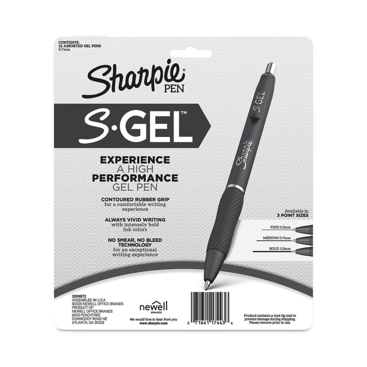 SANFORD S-Gel High-Performance Gel Pen, Retractable, Medium 0.7 mm, Assorted Ink Colors, Black Barrel, Dozen (SAN2096153) thumbnail 3