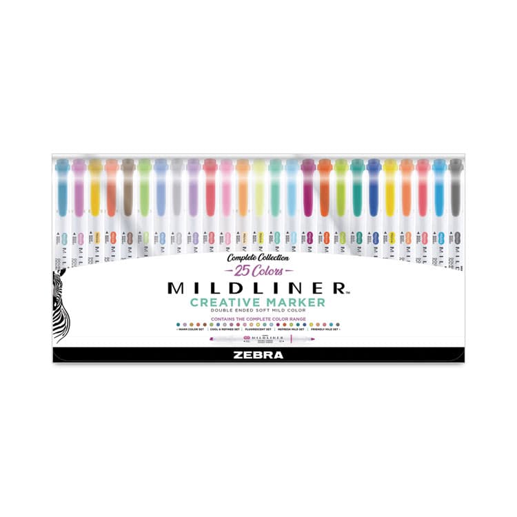 ZEBRA PEN CORP. Mildliner Double Ended Highlighter Variety Pack, Asst Ink Colors, Bold-Chisel/Fine-Bullet Tips, Asst Barrel Colors, 25/Pack (ZEB78525)