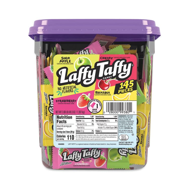 NESTLE Laffy Taffy, Assorted Flavors, 3.08 lb Tub, 145 Wrapped Pieces/Tub (GRR20900119)