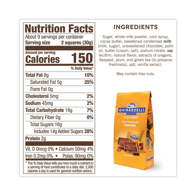 GHIRARDELLI Milk Chocolate and Caramel Chocolate Squares, 9.04 oz Bags, 2 Bags/Pack (GRR30001034) thumbnail 4