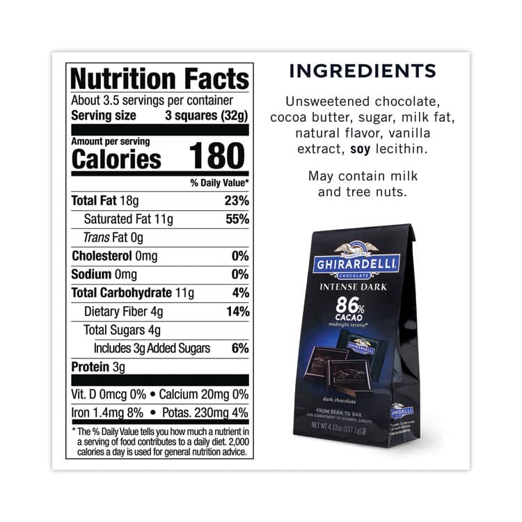 GHIRARDELLI Intense Dark Midnight Reverie 86% Cacao Singles Bag, 4.12 oz Packs, 3 Count (GRR30001033) thumbnail 4