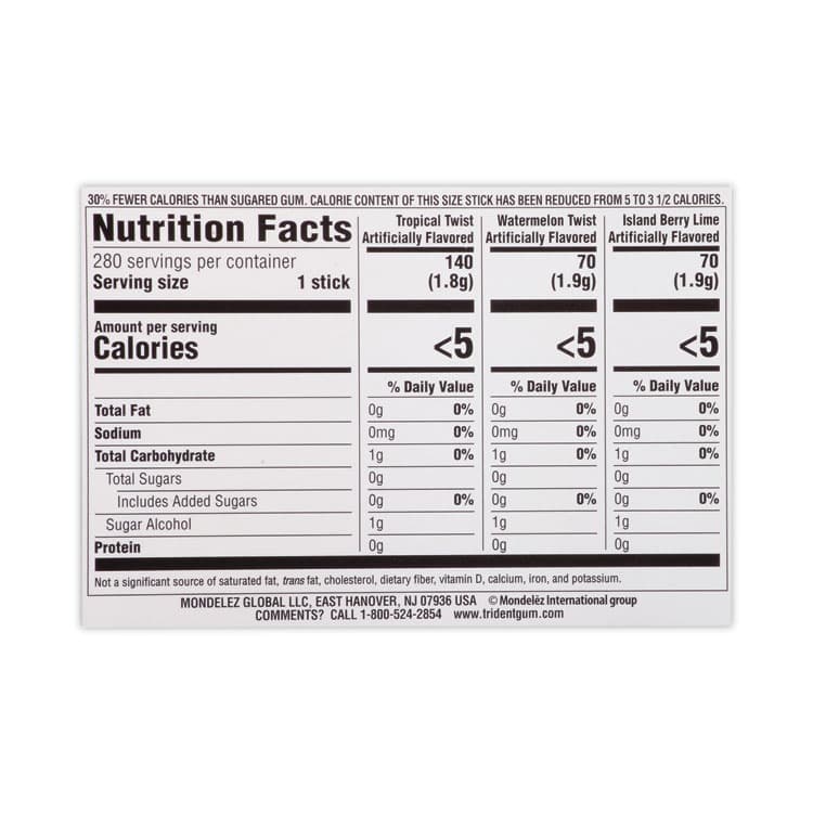 MONDELEZ INTERNATIONAL Sugar-Free Gum, Fruit Variety, 14 Pieces/Pack, 20 Packs/Carton (GRR22000891) thumbnail 3