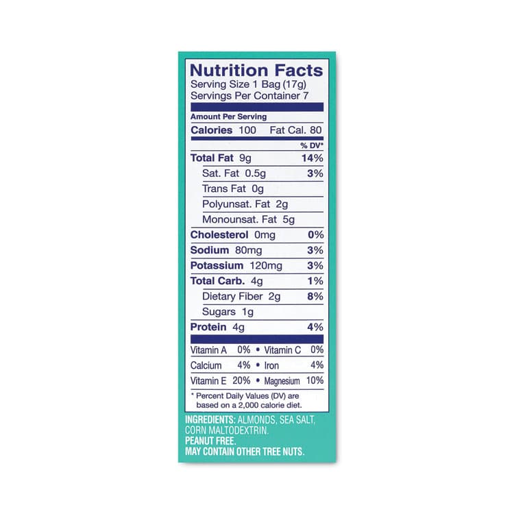 BLUE DIAMOND GROWERS Oven Roasted Sea Salt Almonds, 0.6 oz Bag, 7 Bags/Box, 6 Box/Carton (GRR22000794) thumbnail 4