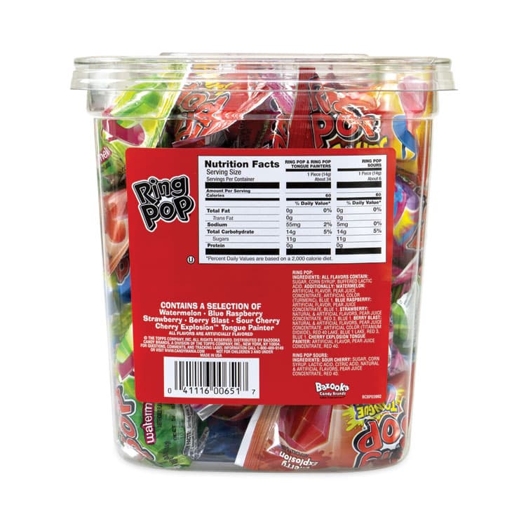 THE TOPPS COMPANY Ring Pop Lollipops, Assorted Flavors, 0.5 oz, 40 Piece Tub (GRR22000013) thumbnail 3