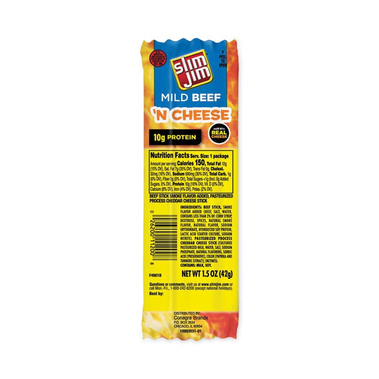 CONAGRA FOODS Beef and Cheese Meat Sticks, 1.5 oz, 18/Carton (GRR20900656)