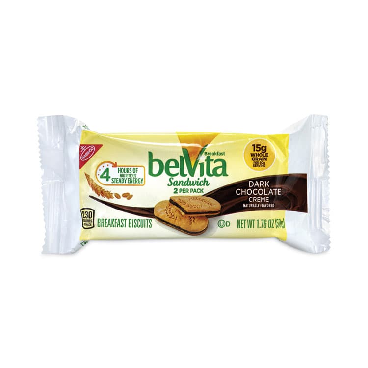 NABISCO FOOD GROUP belVita Breakfast Biscuits, Dark Chocolate Creme Breakfast Sandwich, 1.76 oz Pack, 25 Packs/Carton (GRR22000570)