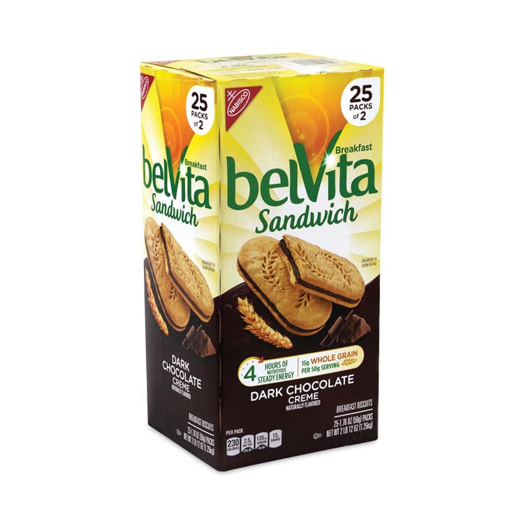NABISCO FOOD GROUP belVita Breakfast Biscuits, Dark Chocolate Creme Breakfast Sandwich, 1.76 oz Pack, 25 Packs/Carton (GRR22000570) thumbnail 3